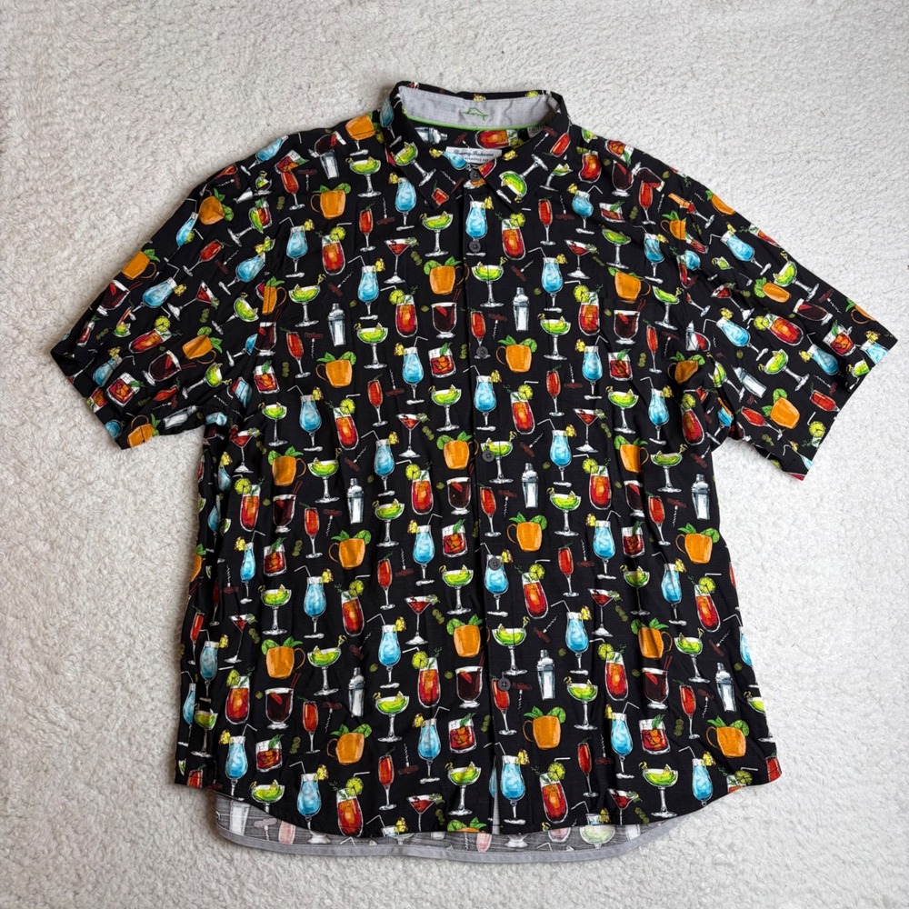 Tommy Bahama Veracruz Cay Cocktail Drink Shirt Mens XXL Black Viscose Hawaiian - Picture 2 of 7